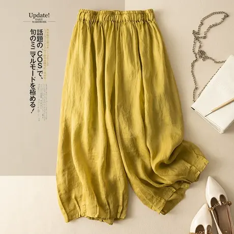 享永子七分裤苎麻阔腿裤女宽松显瘦遮胯文艺复古棉麻女裤2023新款商品大图