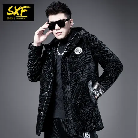 SXF圣希梵男士皮草 新款皮衣服中长款暗纹金貂绒大衣冬季外套男潮图片