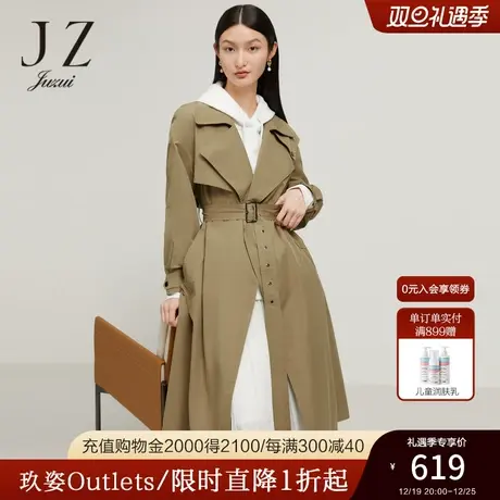 JZ玖姿通勤OL风中长款风衣女装2022秋季新款系带收腰户外休闲外套商品大图