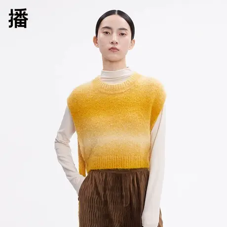 播毛衣女2023冬季新款羊驼毛宽肩设计圆领渐变针织毛衫BDP4SD1887商品大图