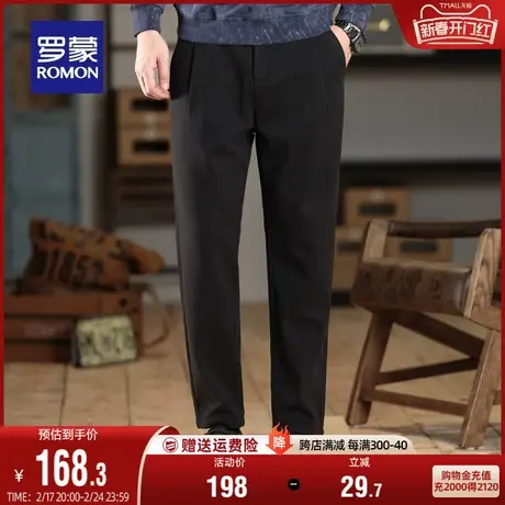 【抗菌】罗蒙男士加厚休闲裤2024春季新款宽松半松紧腰保暖锥形裤图片