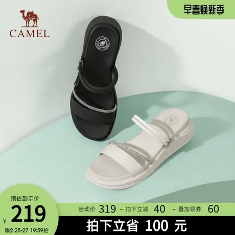 骆驼女鞋2024春夏季新款真皮休闲厚底一字拖时尚休闲凉拖鞋女外穿图片