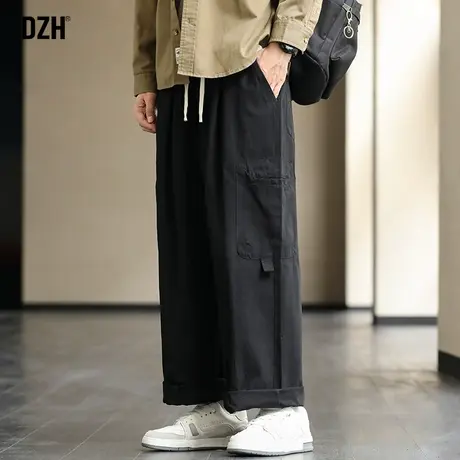 男士黑色日系工装裤男潮牌宽松直筒裤ins潮纯棉裤子休闲裤阔腿裤商品大图