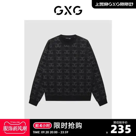 GXG男装 商场同款黑色微阔潮流印花圆领卫衣 22年冬季新品商品大图