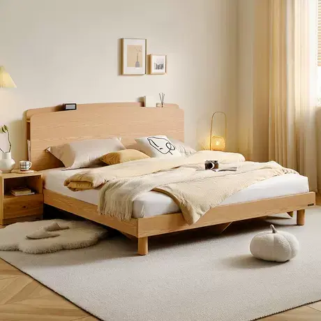 政府补贴全友家居原木风板式床次卧收纳储物高箱1米5单人床双人床商品大图