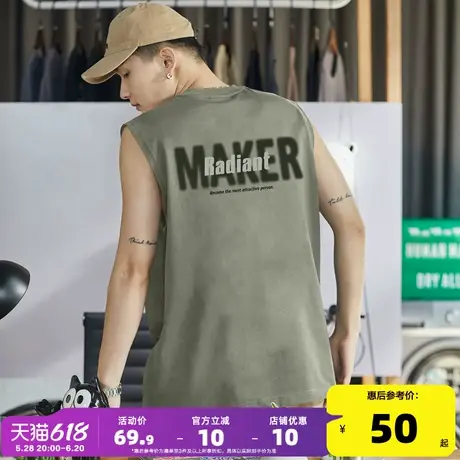唐狮2025春夏季新款男背心宽松坎肩无袖T恤后背印花休闲圆领上衣商品大图