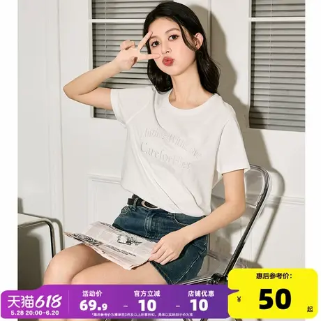 唐狮2025夏季新款女短袖T恤圆领简约文字女韩系别致绝美小上衣sz商品大图