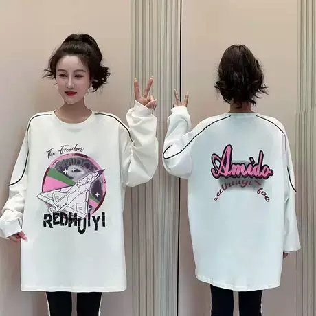 2023秋季新款飞机字母印花休闲圆领卫衣初秋百搭宽松长袖大码上衣商品大图