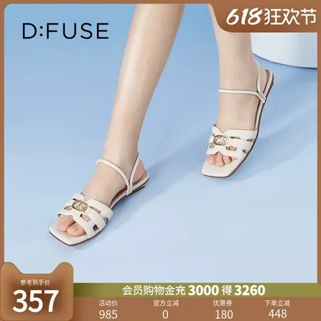 DFuse迪芙斯夏季新款方头平底凉鞋拖鞋女一鞋两穿DF32115327商品大图