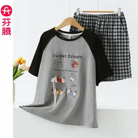 芬腾睡衣女款夏季纯棉短袖短裤套装夏款薄款可外穿2025新款家居服商品大图