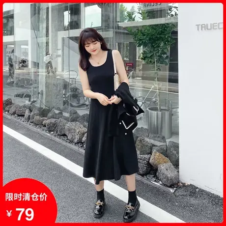 大码女装2023秋新款简约中长款过膝显瘦百搭胖MM打底针织连衣裙图片