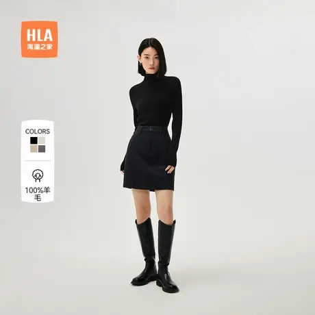 HLA/海澜之家柔软轻盈针织衫24秋冬新纯羊毛保暖可翻高领内搭女装商品大图
