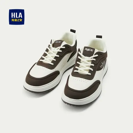 HLA/海澜之家耐磨休闲鞋2025新圆头系带发泡胶底休闲拼接板鞋男商品大图