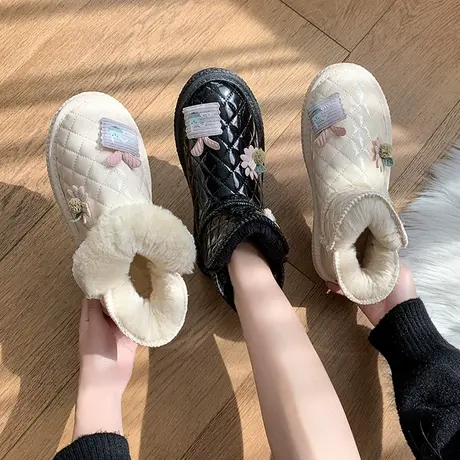 雪地靴女皮毛一体2023年新款冬加绒加厚短靴防水防滑保暖面包棉鞋图片