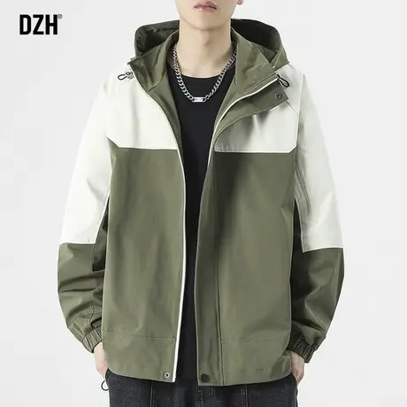 男士秋季撞色夹克男春秋潮牌休闲连帽外套2023年新款运动拉链上衣商品大图