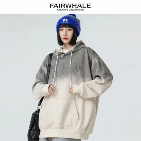 马克华菲美式复古渐变连帽卫衣女2025新款春秋宽松休闲情侣装上衣图片
