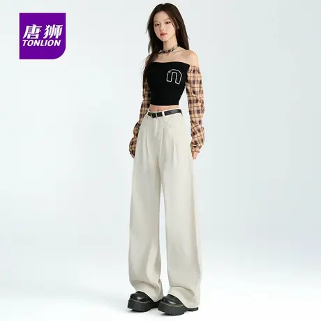 唐狮奶咖直筒休闲裤女2025年秋季款百搭阔腿裤高腰显瘦裤子AX图片