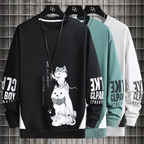 圆领卫衣男士秋冬季加绒宽松潮流百搭长袖t恤男秋衣青少年上衣服商品大图