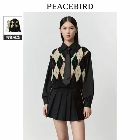 太平鸟女装冬季新款假两件格纹上衣A3CDD4183商品大图