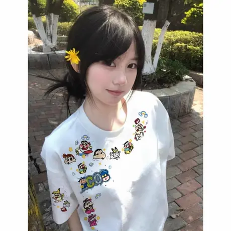国潮纯棉美式高街落肩短袖t恤女2025新款设计感小众宽松半袖上衣商品大图