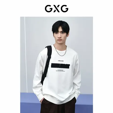 【X】GXG男装白色撞色明线圆领卫衣24年春季品GFX13100221商品大图