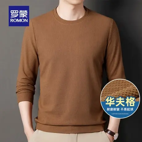 【华夫格】罗蒙男士纯色长袖百搭T恤2023秋季时尚休闲圆领上衣男图片