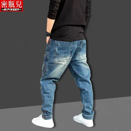 密瓶儿牛仔裤宽松男士秋冬加肥加大2024新款裤子宽松哈伦裤男潮流商品大图