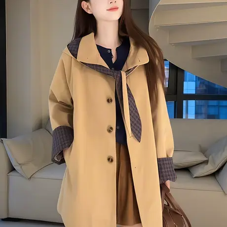 小个子气质格纹披肩风衣外套女装2025秋季新款休闲巨好看宽松上衣商品大图