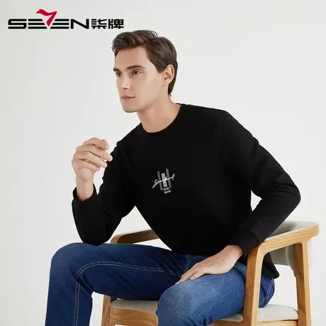 柒牌男装清仓春季青年百搭透气纯棉圆领卫衣时尚休闲男士体恤图片