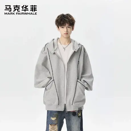 马克华菲美式痞帅解构连帽卫衣男士秋季2025新款宽松休闲上衣外套商品大图