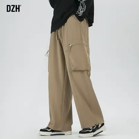 男士卡其色直筒休闲裤男2023新款秋季垂感阔腿裤美式工装裤子男款商品大图