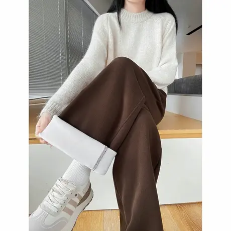 唐狮秋冬休闲长裤加绒宽松阔腿直筒裤百搭高级感秋冬女裤女裤TUTA图片