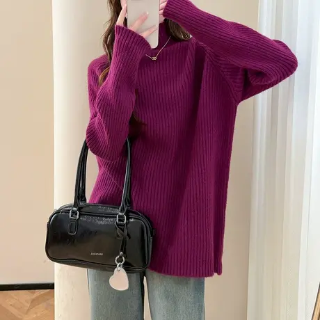 唐狮秋冬新款毛衣气质简约半高领套头时尚慵懒风好看针织衫TD图片