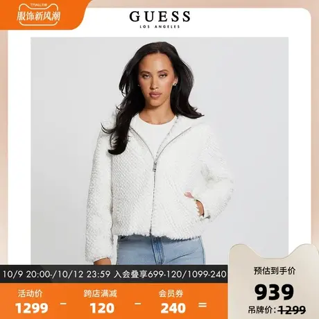 GUESS23年新款秋女士软糯连帽慵懒宽松休闲短款外套-W3BL50WFSD0图片