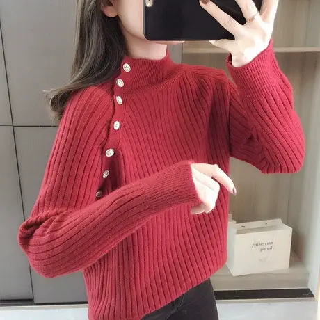 半高领打底衫加厚女士秋冬季2023新款宽松毛衣气质针织衫简约上衣图片