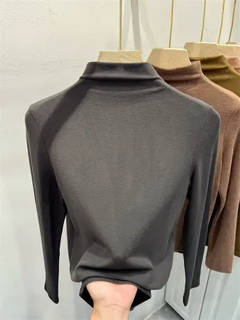 基础半高领灯芯绒针织衫女2023秋冬新款修身内搭加绒纯色打底上衣商品大图