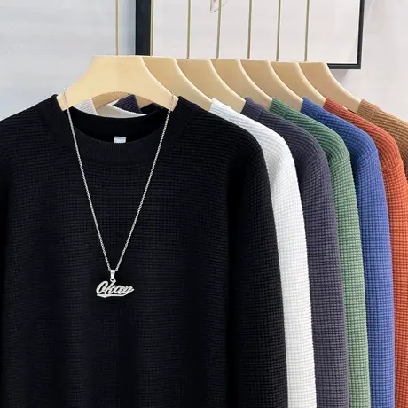 肌理感2023新款男装毛衣秋冬季圆领毛衫针织衫休闲百搭内搭打底衫图片