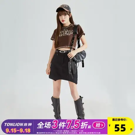 [YEP联名]短款美式T恤女辣妹上衣夏唐狮2023新款紧身短袖体恤潮x图片