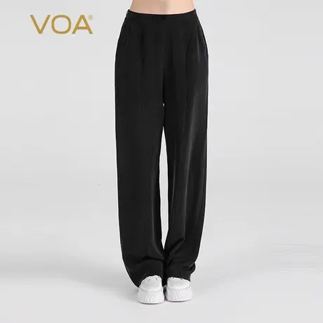 VOA30姆米重磅厚真丝自然腰侧口袋通勤百搭做旧工艺真丝直筒长裤商品大图