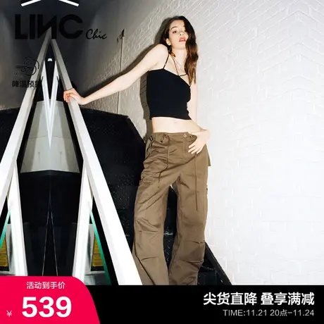 LINCCHIC金羽杰裤子2023新款休闲工装风直筒阔腿长裤女S232PA095Y商品大图