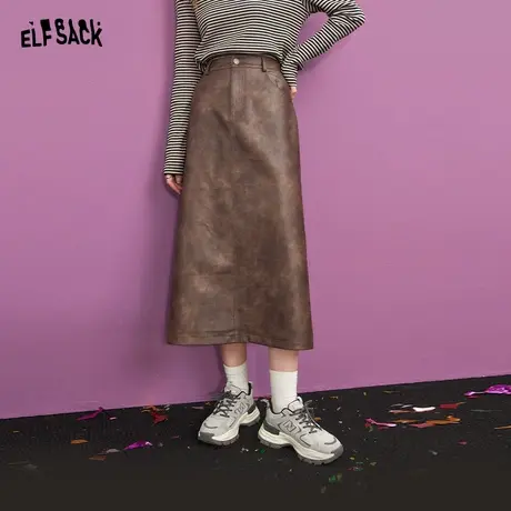 妖精的口袋复古皮裙半身裙女2023冬季新款高腰a字设计感半身长裙图片