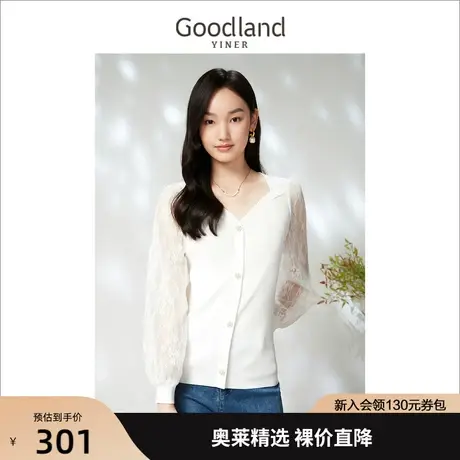 音儿美地女装2023春新款假两件蕾丝拼接针织衫开衫商品大图