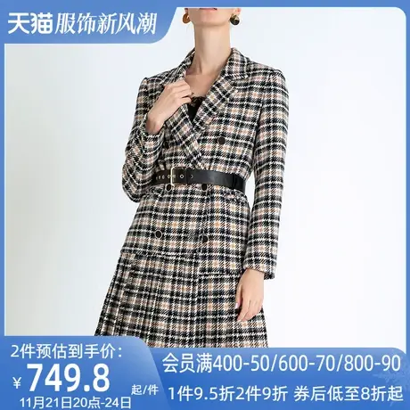 aui格子西装毛呢外套女中长款2023秋冬新款女装欧货时尚呢子大衣商品大图