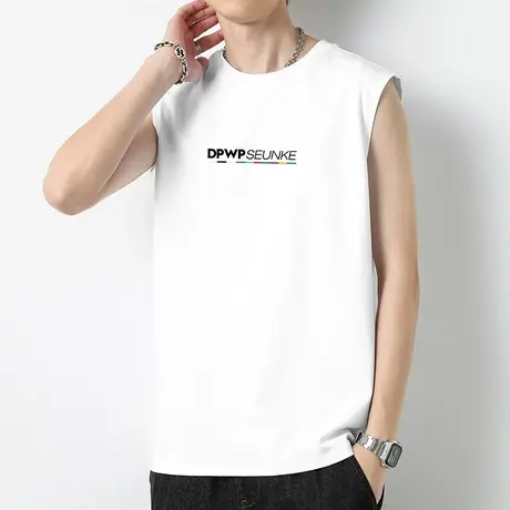 重磅纯棉白色背心男夏季薄款液氨长绒棉跨栏运动坎肩跨栏无袖t恤商品大图