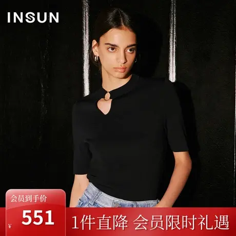 恩裳COVER2023秋季新款不对称侧边开口设计柔软挺括冰丝针织衫女图片