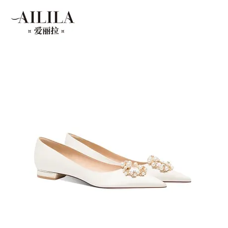 白色平底绸缎结婚鞋女2025新款春季新娘法式主婚纱不累脚孕妇可穿图片