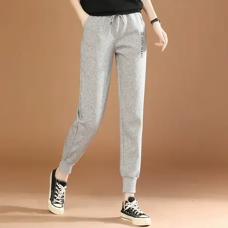 韩潮袭人松紧腰刺绣休闲运动束脚裤女2023秋季新品宽松显瘦卫裤图片