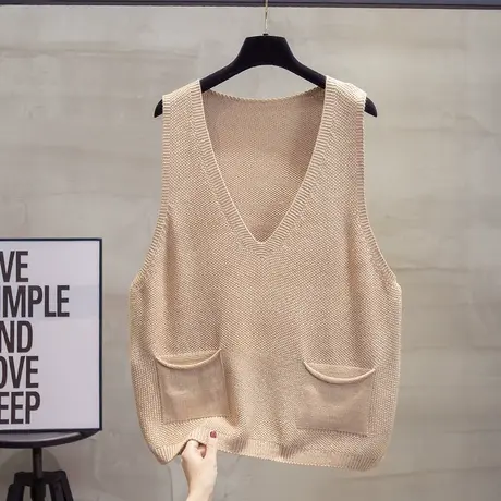 v领针织马甲背心女2023春秋新款宽松外穿马夹外搭口袋毛衣坎肩潮商品大图