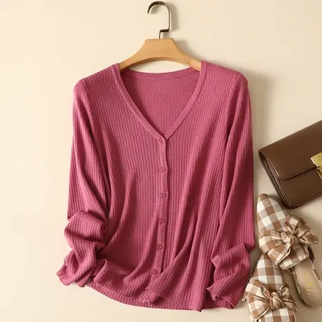 清仓！秋季2023新款针织羊毛衫女V领外搭短款毛衣外套长袖开衫商品大图