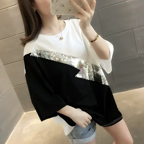 女装2024年新款春季春装纯棉短袖T恤宽松上衣服设计感打底衫爆款商品大图